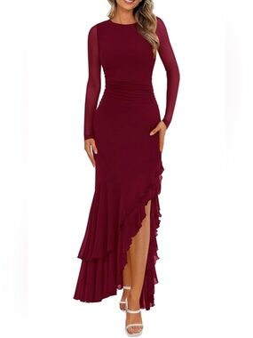 BTFBM 2026 Ruched Bodycon Solid Ruffle Mermaid Cocktail Wedding Guest Dress